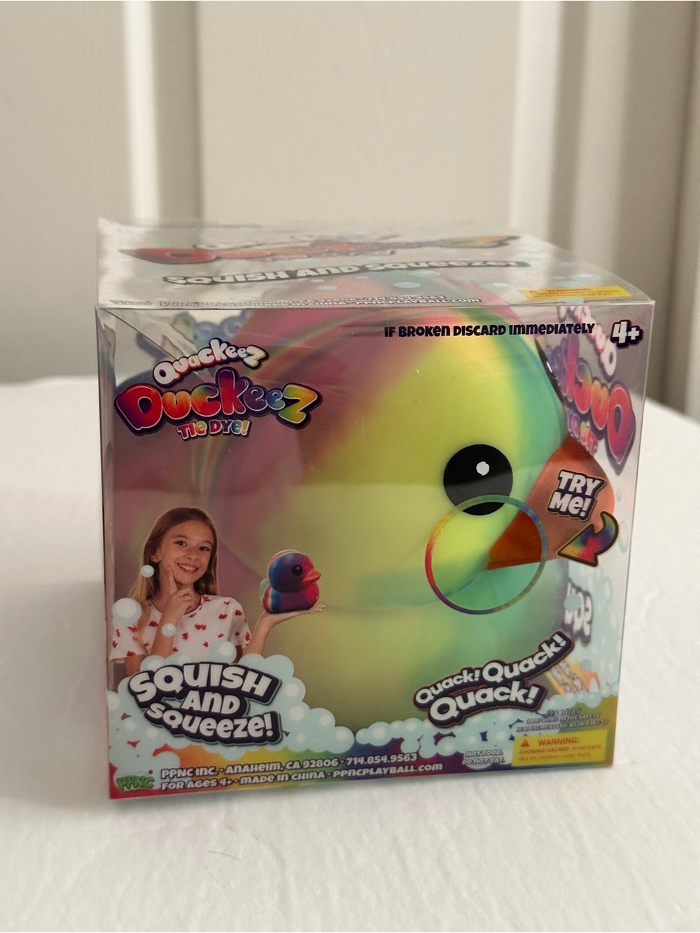 Quackeez Duckeez Tie Dye Squish and Squeeze Duck Squishy Fidget Toy New